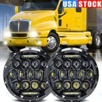 Pair Fit for Kenworth T2000 Semi-truck 7"Inch Round LED Headlights High Low Beam