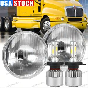 Fit for Kenworth T2000 Semi-truck 7Inch Round LED Headlights Pair High Low Beam
