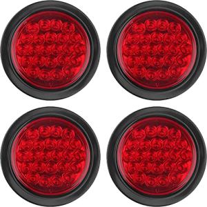 4Pcs 4 Inch Round LED Trailer Tail Lights Red 24 LED Waterproof, 4 Inch Round Led Stop Turn Brake Tail Lights Flush Mount for Trucks RV Include Lights Grommets 3-Prong Wire Pigtails 12V Sealed