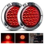 Nilight 4" Round Trailer Tail Light 2PCS 24LED Red Stainless Steel Chrome Bezel Waterproof Stop Brake Turn Lights for Truck Van Camper Boat Lorry