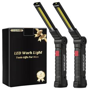 Coquimbo Tool Gifts for Men Dad Him Husband, Rechargeable LED Work Light BBQ Grill Light Accessories with Magnetic Base, 360° Rotate Mechanic Flashlight Stocking Stuffers for Men Adults (2 Pack Black)