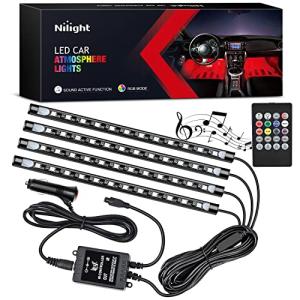 Nilight - TR-06 4PCS 48 LED Interior Lights DC 12V Multicolor Music Car Strip Light Under Dash Lighting Kit with Sound Active Function and Wireless Remote Control, 2 Years Warranty