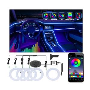 5 in 1 Car Led Strip Lights with App Control, RGB Colors Interior Car Lights, Ambient Led Lighting Kit, 4 Light Flashing Modes, USB Neon Accessories for Doors, Center Console