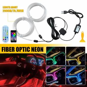 LED Car Interior Neon Light Trim Fiber Glow Optic Strip Ambient Kit Lighting APP