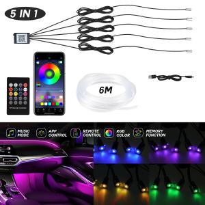 6M RGB LED Car Interior Fiber Optic Wire Strip Light Atmosphere bluetooth APP