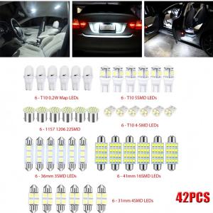 42PCS Car Interior Combo LED Map Dome Door Trunk License Plate Light Bulbs White