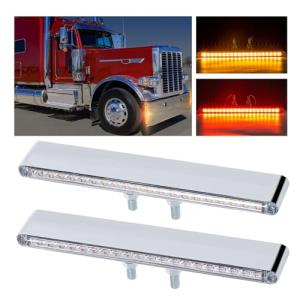 Wodvyss 2Pcs 12" Clear Lens Red/Amber LED Combo Dual Face Truck Semi Trailer Light Bars 20LED Waterproof w Double Studs Sealed Trailer Led Pedestal Turn Signal Stop Tail Marker Clearance Lights