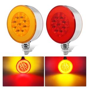 NeaLia Round Pedestal Fender Lights with Flashing Mode, 74 LED Double Face Turn Signal Light for Semi Truck, 4.1" Amber Red Trailer Light for Peterbilt Kenworth Tractor Brake Running, IP65 Waterproof