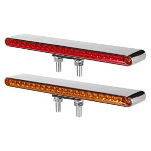 Partsam 2Pcs 12" Red/Amber LED Combo Double Face Truck Semi Trailer Light Bars 20LED Waterproof with Double Studs Sealed Truck Trailer Led Pedestal Turn Signal Stop Tail Marker Clearance Lights 12V