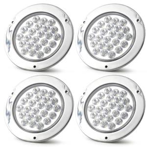 LIGBT 4PCS 4" 24LED Round White LED Stop Tail Brake Backup Reverse Lights with Stainless Steel Chrome Bezel Waterproof Led Trailer Tail Lights for Tractor Truck RV