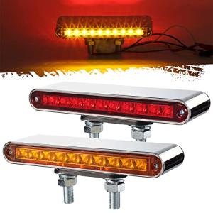 Partsam 2Pcs 6.5" Red/Amber LED Combo Double Face Truck Semi Trailer Light Bars 10LED Waterproof with Double Studs Sealed Truck Trailer Led Pedestal Turn Signal Stop Tail Marker Clearance Lights 12V