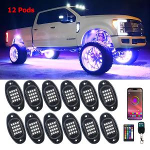 12x RGB LED Rock Light APP/RF Remote Control Underglow Exterior Truck Car Lamps