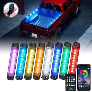 Xprite 8 Pods RGB LED Bar Truck Bed Cargo Work Lighting Kit Strips Decor Boats