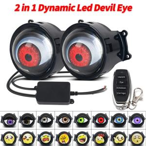 3" LED Dynamic Devil Eyes Light 33 Modes 12V Remote Control Headlight Retrofit