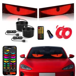 2PCS Devil Eyes Light for Cars,14.72inx3.62in Programmable Flexible LED Display with Remote/App Control,Soft Screen for Car LED Lights Interior, LED Eyes for Truck Windshield