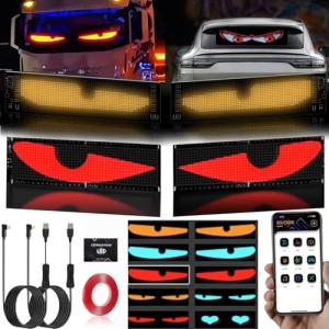 2PCS 3"x7" Devil Eyes Light Sign for Cars, Led Eyes Animated for Car Truck Windshield, DIY Dynamic Programmable Led Windshield Eyes with App Control for Windows of Cars SUVs Small Medium Trucks