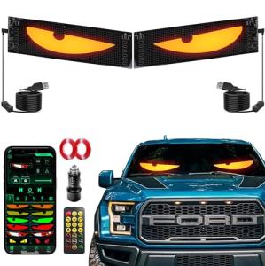 CRILEAL Devil's Eye 2-Pack: 19.3"x4.3" Dual LED Eyes – Perfect Sync Windshield Display for Cars, SUVs & Trucks | Programmable USB Matrix, App/Remote Control, Custom Car Sign