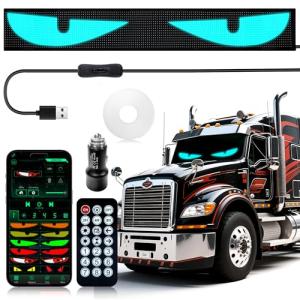 52.4"*7.56" Heavy-Duty Truck LED Devil's Eye Light Bar - Professional Grade Programmable Dynamic Lighting System with Dual Bluetooth APP & Remote Control - for Semi-Truck/Windshield Modification