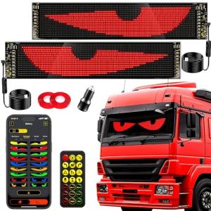 LED Sign for Car 2PCS - 23''x5'' Howdot Devil's Eyes Light for Windshield, 5V USB Programmable LED Waterproof Flexible Digital Display Signs, Remote APP Control Cool Decor for Cars/Truck