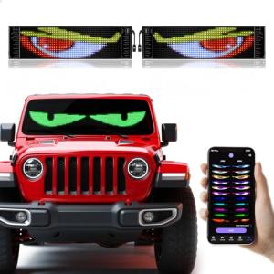 2Pcs Devil Eyes Light for Cars,Flexible Scrolling Programmable LED Signs,LED Eyes for Truck Windshield,Custom Editor Colours,Animations,Text