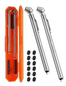 AstroAI Pencil Tire Pressure Gauge 2 Pack (10-75PSI, 10-120PSI ±2% Span), Valve Caps with Case, Stainless Steel Body, and Metal Made Nozzle 3 Measurements for Cars, Bikes, Vehicles, Pickups