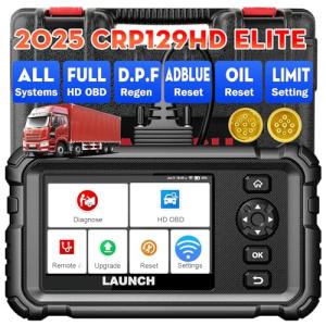 LAUNCH CRP129 HD Heavy Duty Truck Scanner,Full System Diesel Scan Tool with 7+ Resets,DPF Force Regen & Reset,Speed Limit Adjust,Oil Reset for Cummins Detroit Freightliner International Volvo & More