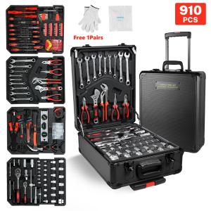 910 PCS Tool Set Mechanics Tool Kit Wrenches Socket Repair Tool Case w/wheels