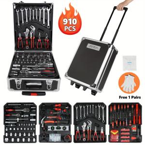 910 PCS Tool Set Mechanics Tool Kit Wrenches Socket Repair Tool Case w/wheels