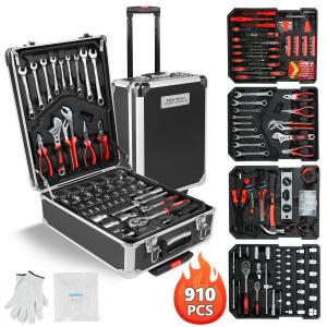 Aluminum Case Tool Set 910pcs Tool kits for Handyman, DIY Hand Tools for House