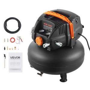 VEVOR 6 Gallon Air Compressor, 1.7HP 2.3CFM@90PSI Portable Pancake Air Compressor & 150PSI Max Pressure, 12-Piece Accessory Kit with 25FT Air Hose for Tire Inflation, Spray Painting, Woodwork Nailing