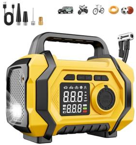 Tire Inflator Portable Air Compressor, 6X Fast 150PSI Air Pump for Car Tires, Cordless Car Motorcycle Balls Bike Pump, Tire Inflator Pressure Gauge, 12V Auto Shut-off Tire Pump, LED Display&Light