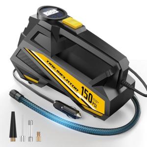 Tire Inflator Portable Air Compressor - DC 12V Air Pump for Car Tires with 150PSI LCD Digital Gauge & Emergency LED Light,Auto Tire Pump for Cars,Motorcycles,Bikes,Balls (Large)
