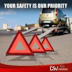 DSV Standard Emergency Triangles, Warning Triangles for Vehicles, Reflective Triangle, Safety Triangles with Case for Vehicles Breakdown, 3-Pack