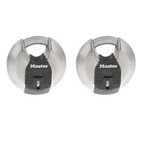 Master Lock Magnum Heavy Duty Stainless Steel Discus Padlock with Keys, Keyed Alike Heavy Duty Storage Lock for Indoor or Outdoor Use, 2 Pack, M40XTCCSEN
