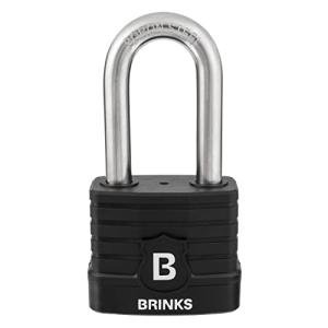 BRINKS - 50mm Commercial Laminated Steel Weather Resistant Padlock with 2” Shackle - TPE Wrapped and Hardened Boron Steel Shackle, Black