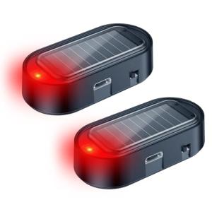 ELECTOP Car Solar Power Simulated Dummy Alarm, Anti-Theft LED Flashing Security, Automotive Warning Safety Light with USB Charging Port, 2PCS (Red)