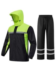ProHydra Mens Rain Suits with Air Vents Reflective Stripes Waterproof Rain Gear Breathable Jacket Pants for Work Golf Fishing Hiking (Black Green, Large)