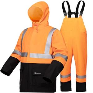High Visibility Reflective Safety Jacket and Pants, Waterproof Rain Suits for Men, Rain Gear for Work (S, Orange)