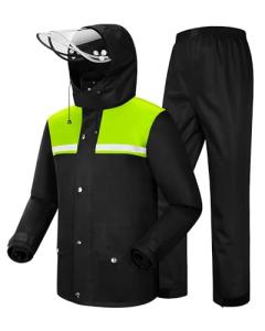 iCreek Rain Suit Waterproof Jacket and Trouser Suit Raincoat for Men and Women Outdoor All-Sport Breathable Anti-storm (Black/Fluorescent Green, M)
