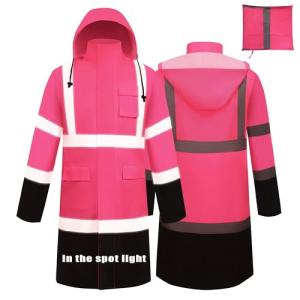 YZC·Motivation Raincoat Safety Work Rain Gear for Men Waterproof with Black Bottom, Rain Coats for Men Interior Mesh High Visibility Class 3 Rain Gear Pink M