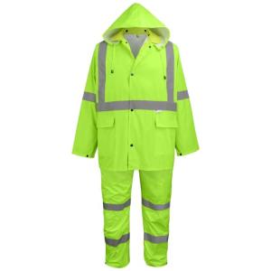 Global Glove FrogWear GLO-8000 Unisex High-Visibility Rain Suit, Lightweight Three-Piece Rain Gear with Waterproof Jacket, Bibs, and Detachable Hood – Neon Yellow, Large