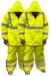 OrangeGear Class 3 Heavy Duty Lime Waterproof Reflective Rain Jacket & Pant Suit