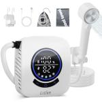 8000mAh Portable Shower, Rechargeable Camping Shower with Intelligent Led display, IPX8 Waterproof, 5-Speeds Control, 4 Spray Modes, Outdoor Shower for Camping, Car, Pet, Garden with Cooling Towel Set