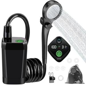 Fotgear Portable Camping Shower, 6000mAh Rechargeable Outdoor Shower Pump with LED Display, 3 Spray Modes, IPX7 Waterproof Camping Shower Kit for Hiking, Travel, Car Washing, RV, Pet Bath