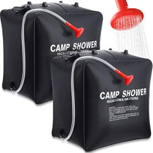 Retisee 10 Gallons/ 40L Solar Camping Showers with Hot Water Portable Camping Shower Bag with Removable Hose Nylon Ropes for Outdoor Hiking Climbing Traveling(2 Pcs)