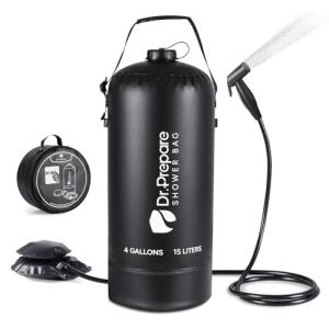 DR.PREPARE Portable Shower for Camping, 4 Gallons /15L Camping Shower, Portable Outdoor Camp Shower for Camping, Beach, Hiking, Climbing, Pet Cleaning, Car Washing