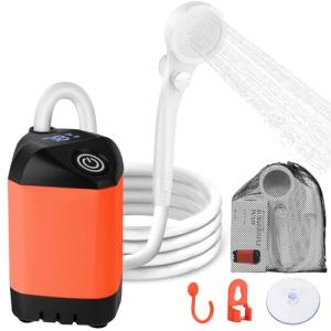 B013 Portable Shower for Camping, 7800mAh Rechargeable Camping Shower with 3 Spray Modes, IPX7 Waterproof Portable Shower Pump for Outdoor (Orange)