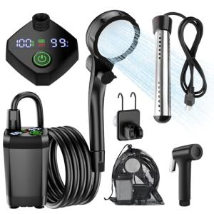 InkTrail Portable Camping Shower with Heater, Long-Lasting 6000mAh Rechargeable Camping Shower with Sprayer Head,4 Spray Modes,IPX7 Waterproof Outdoor Camp Pump for Hiking, Travel, Car, Pet