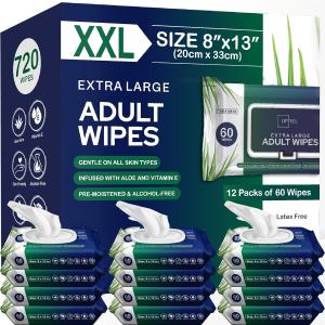 Adult Wipes For Elderly - 8"x13" 720ct Huge & Super Soft Body Wipes