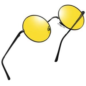 Joopin Small Round Night Vision Glasses Hippie Metal Anti Glare Night Driving Glasses UV400 Protection Yellow Shades for Men Women